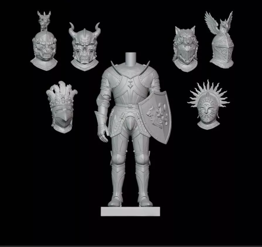 Modular Knight Full Body with 6 Interchangeable Crest Helmets 3D print model