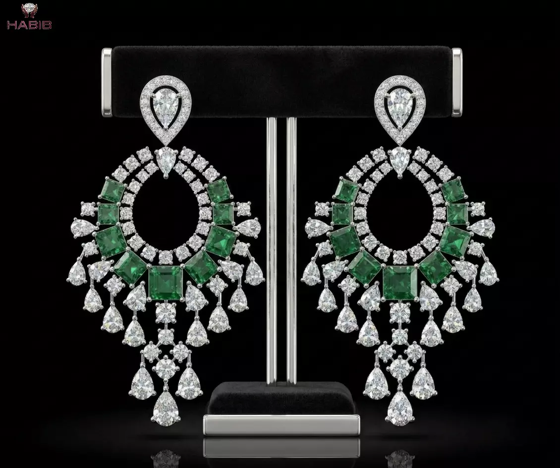 Bridal Emerald Diamond Earrings Jewelry CAD Model STL 3D print model