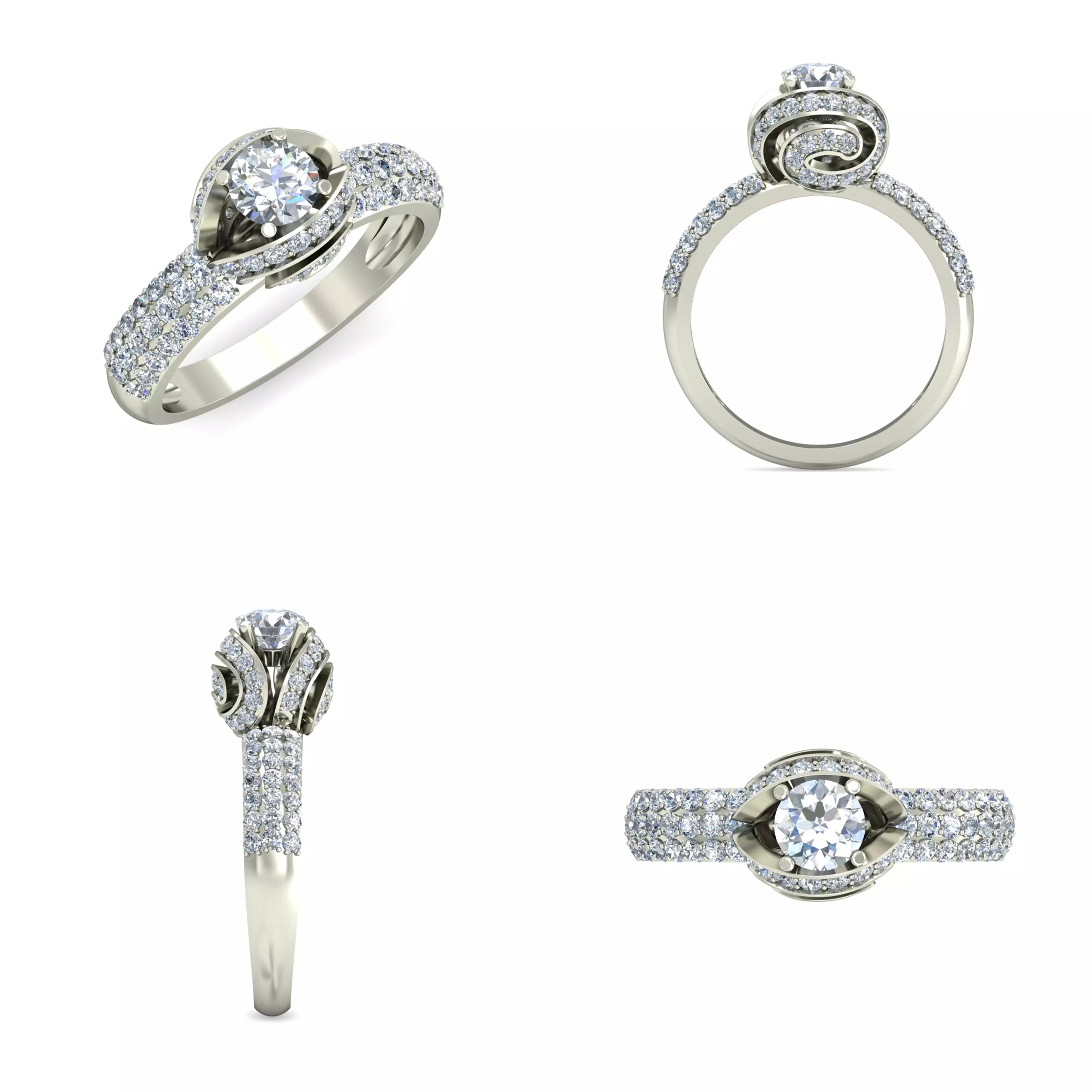 Vintage Swirl Diamond Ring 3DM CAD Jewelry Design Model Set 3D print model