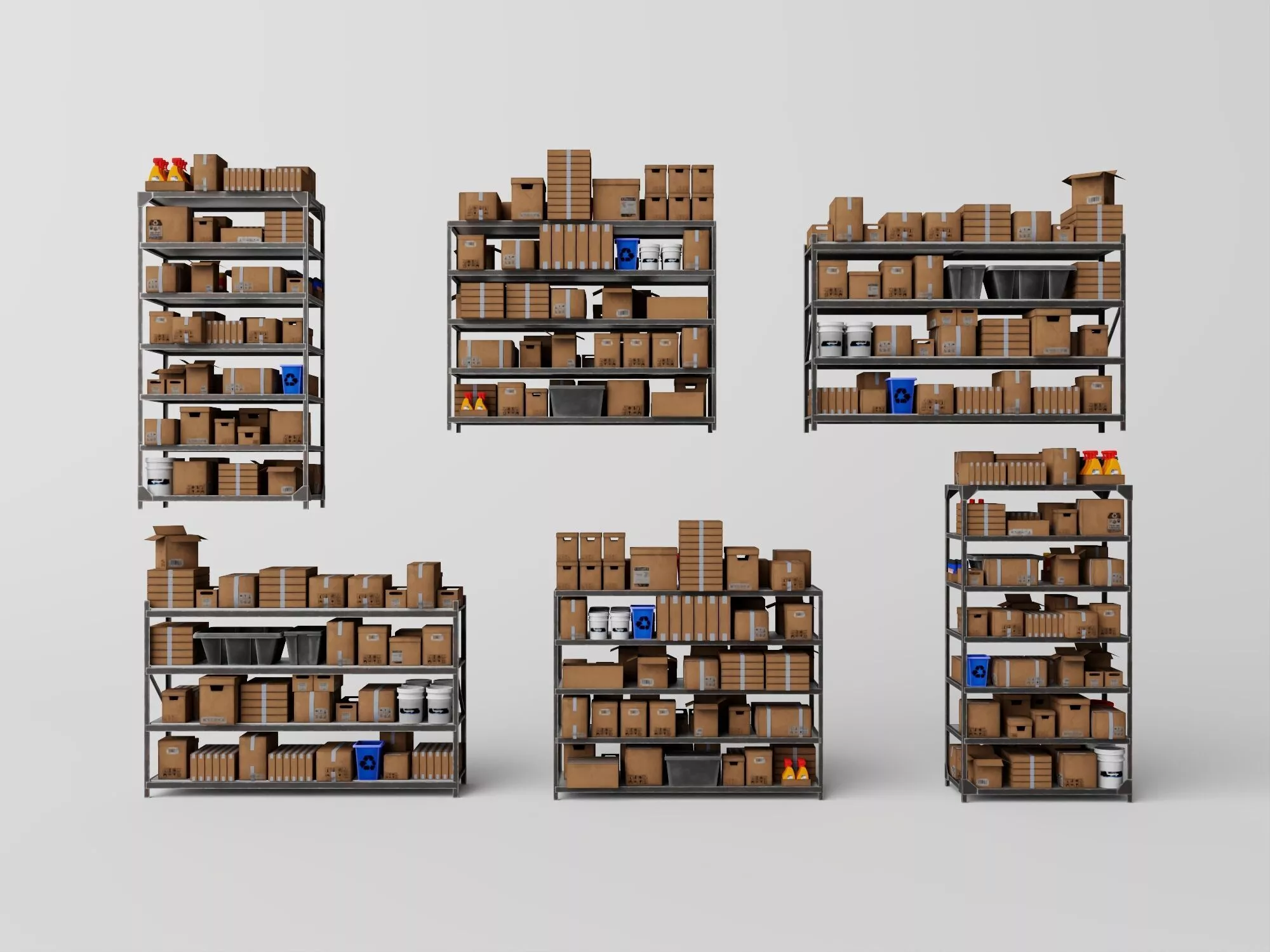 Warehouse Metal Shelves with Boxes Low-poly 3D model
