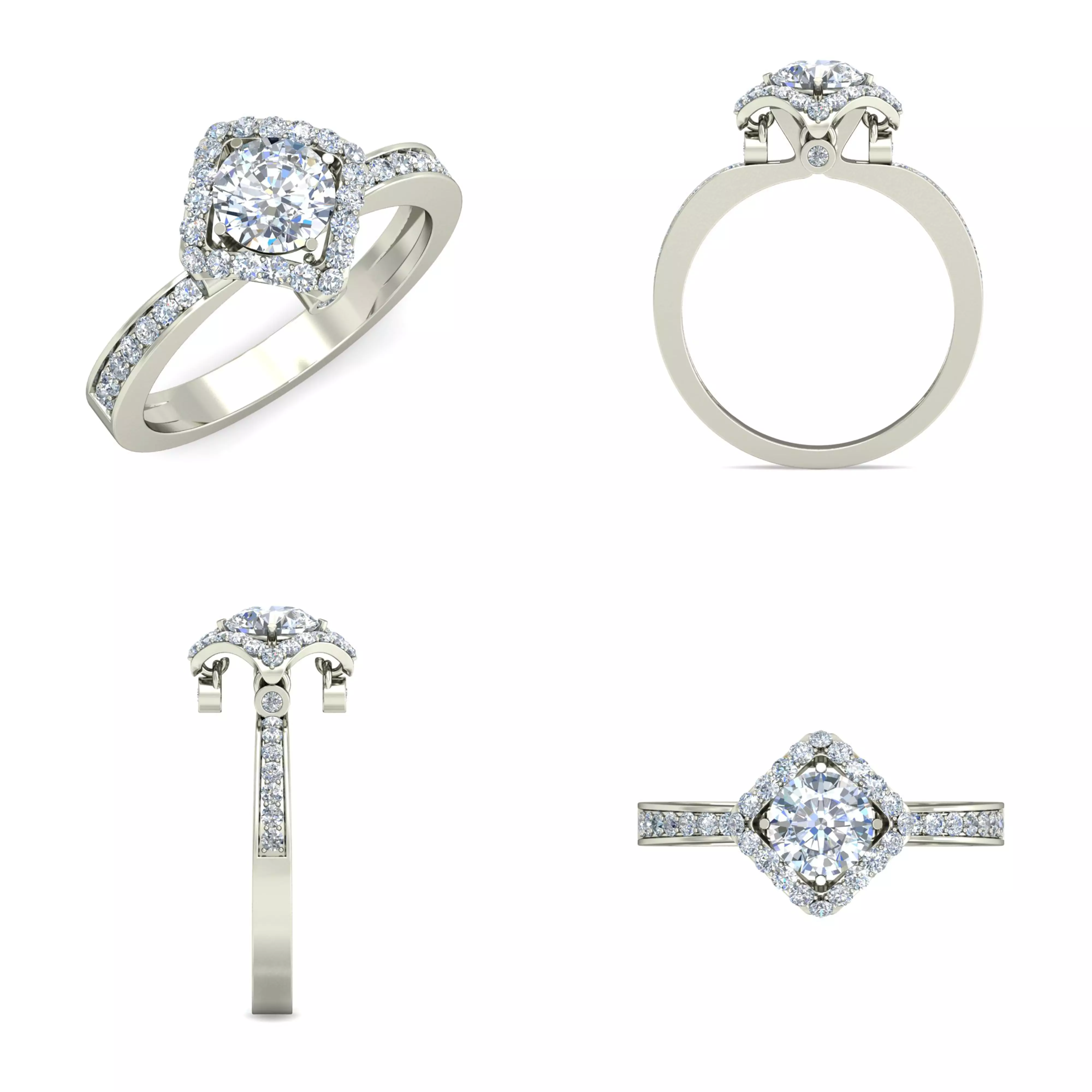 Cushion Halo Diamond Engagement Ring 3DM CAD Jewelry Design 3D print model