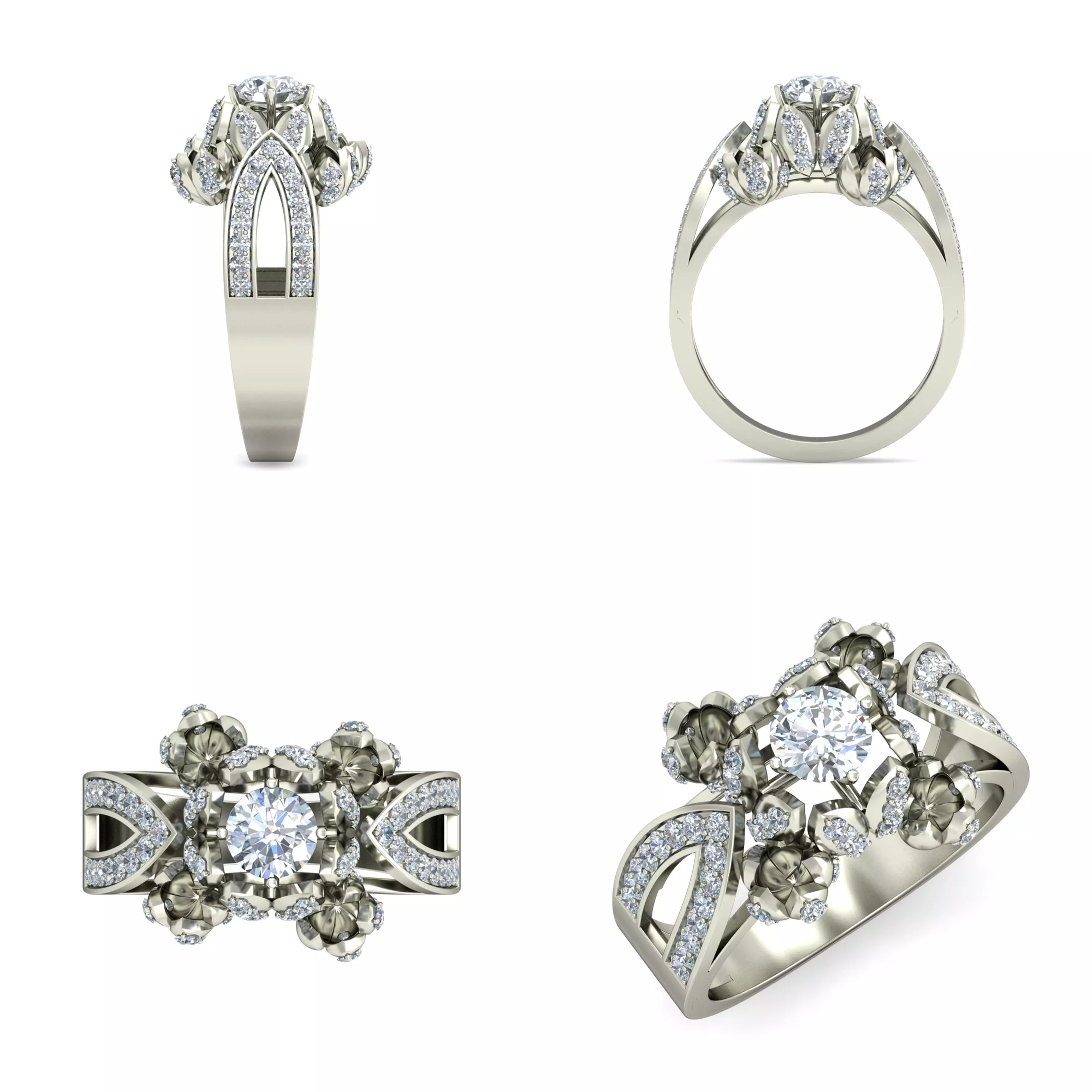 Vintage Floral Diamond Ring 3DM CAD Jewelry Design Model 3D print model