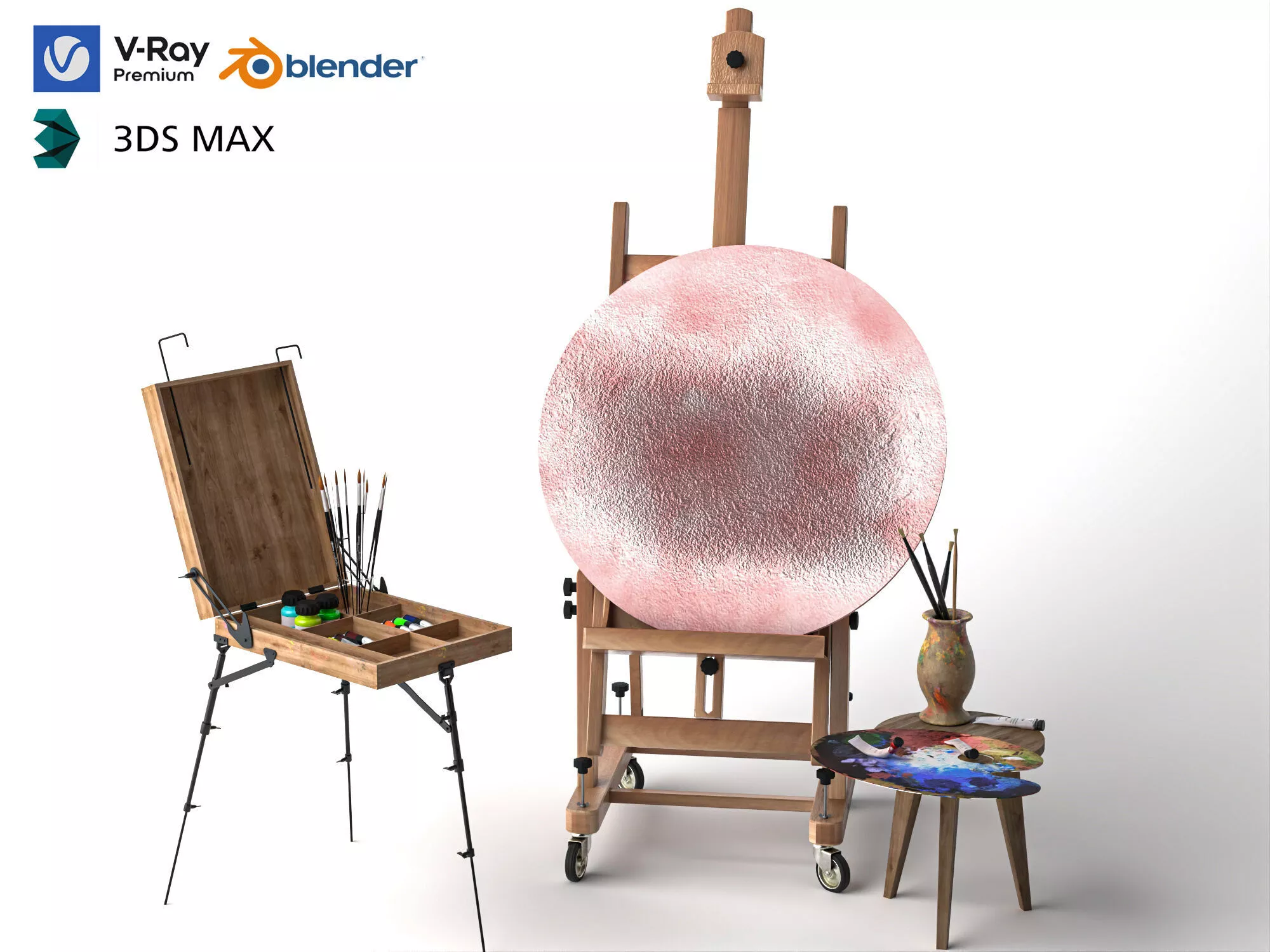 Artist Easel Painting Studio Set Low-poly 3D model
