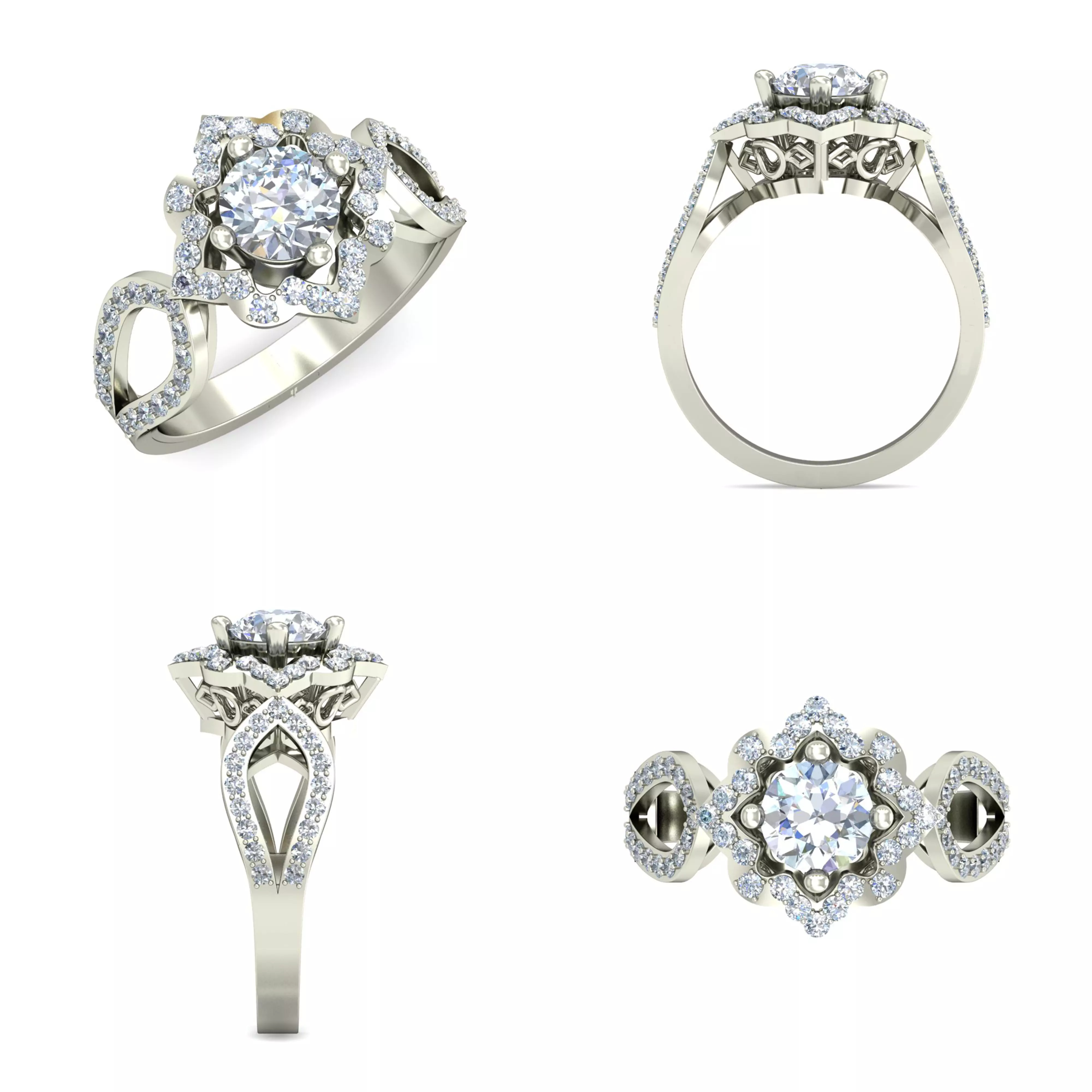 Vintage Halo Diamond Ring 3DM CAD Jewelry Design Model 3D print model