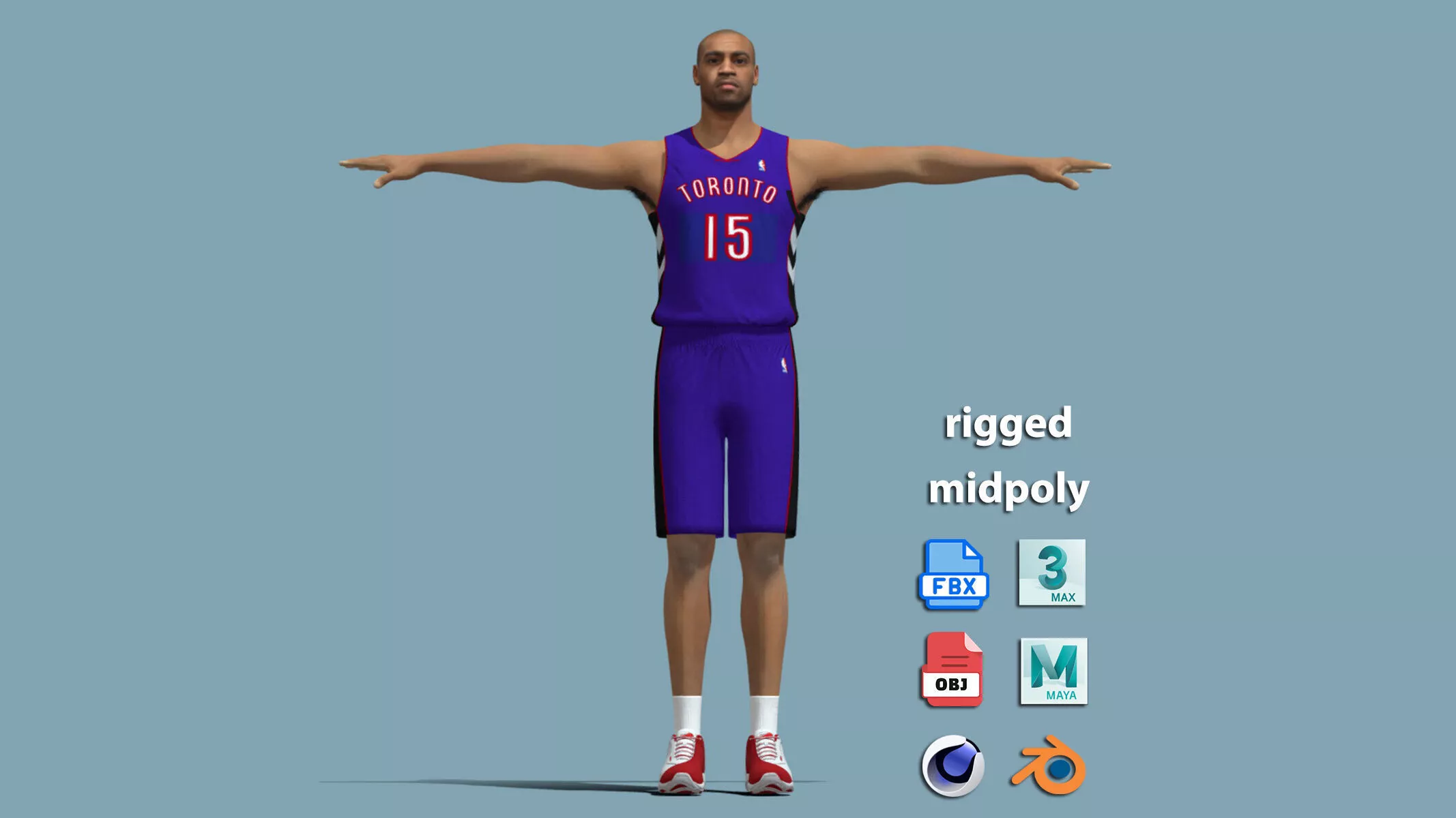 T-Pose Rigged Vince Carter Toronto Raptors 2000 3D model