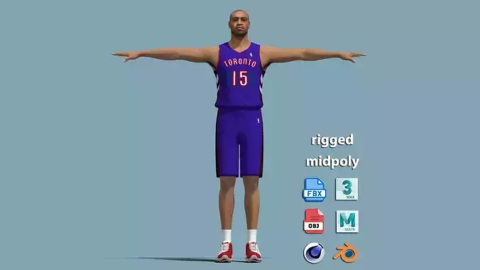 T-Pose Rigged Vince Carter Toronto Raptors 2000 3d model