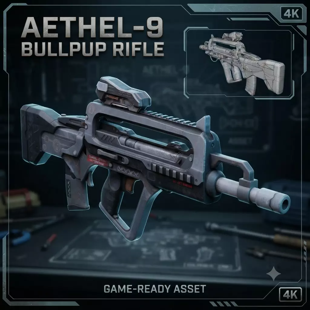 Sci-Fi Bullpup Rifle - Futuristic Weapon 3D Model Low-poly 3D model