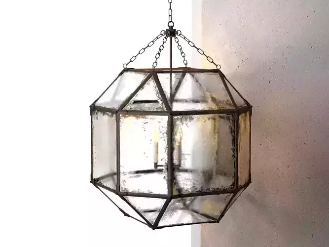 Parisian Octagonal Antiqued Mirror Glass Pendant