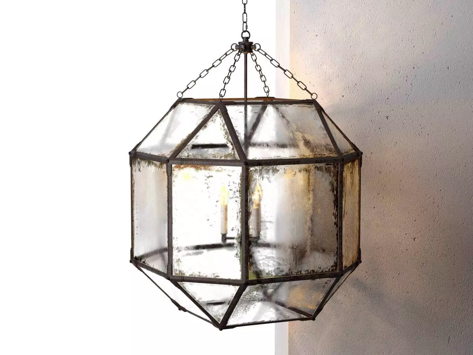 Parisian Octagonal Antiqued Mirror Glass Pendant 3D model_0