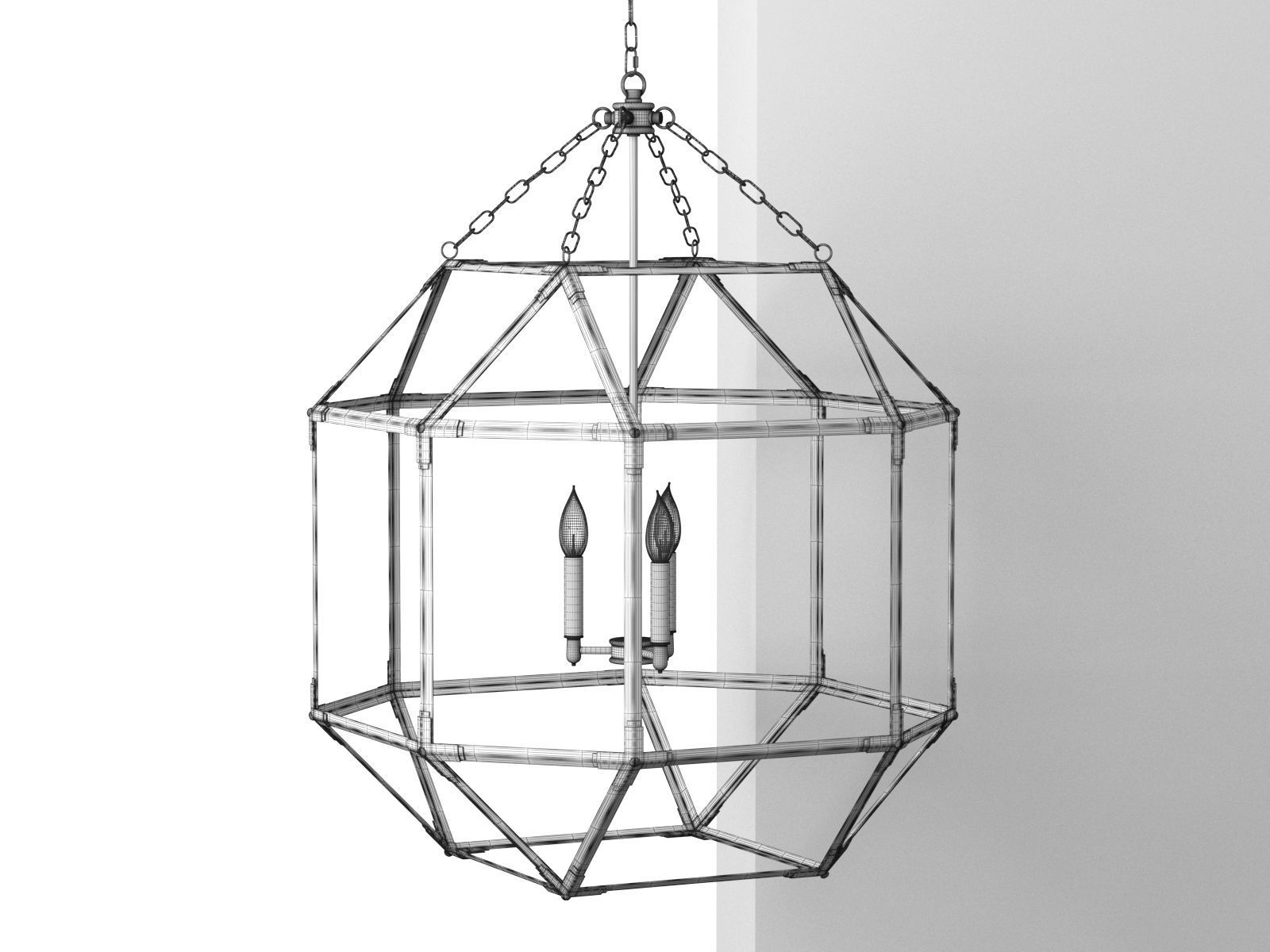 Parisian Octagonal Antiqued Mirror Glass Pendant 3D model_1