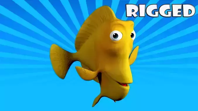 Cartoon yellow fish Low-poly 3D model