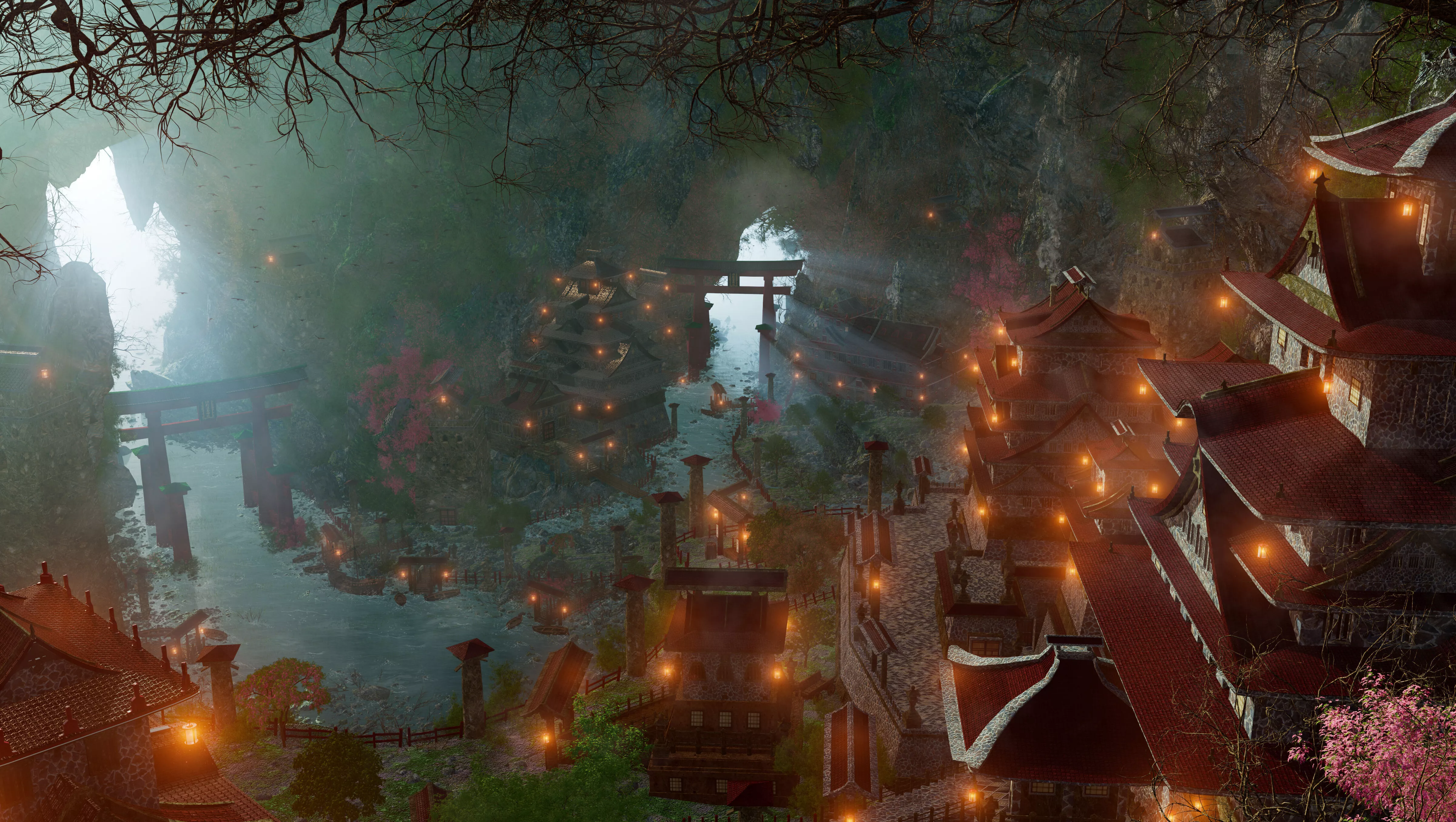 Fantasy Asian Cave Town Environment 3D model