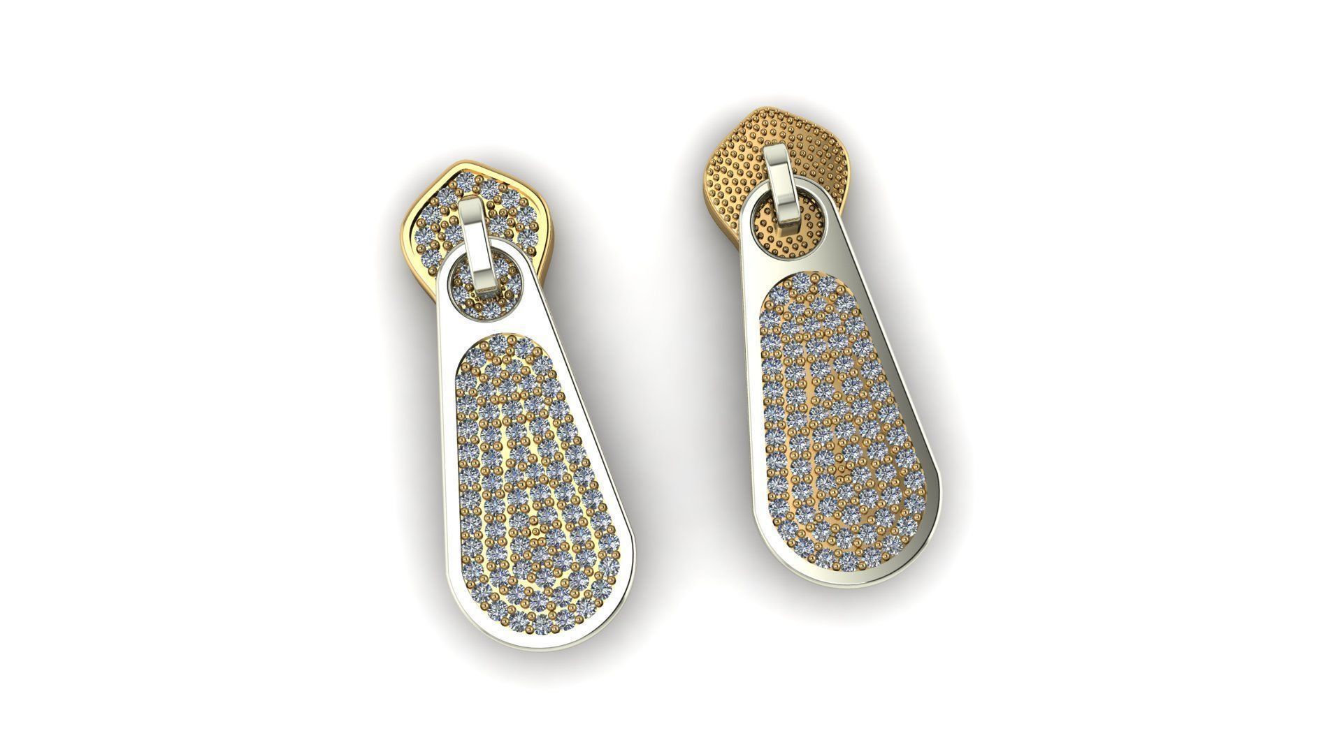women gold and diamond earrings 3D print model_1
