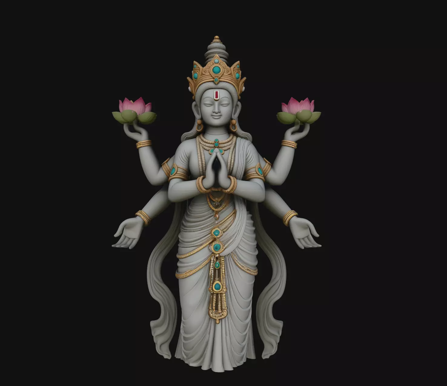 Multi Arm Goddess Floral Sculpture Statue STL 3D print model