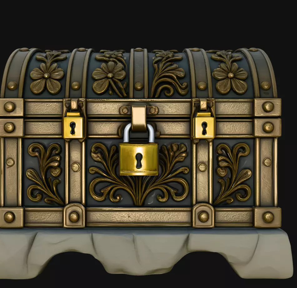 Antique Treasure Chest Lock Sculpture Statue STL 3D print model