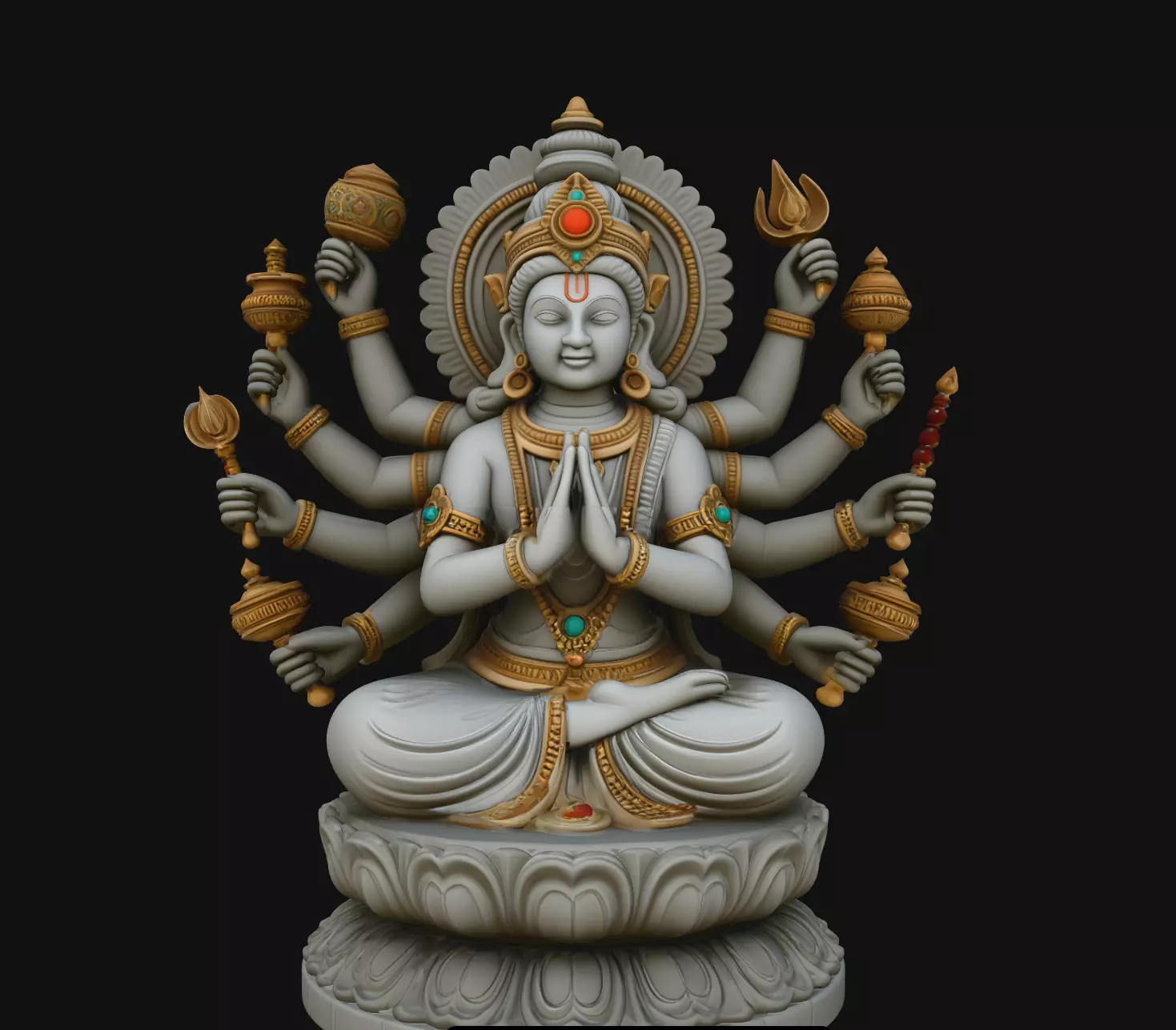 Seated Ganesha Lotus Throne Sculpture Statue STL 3D print model