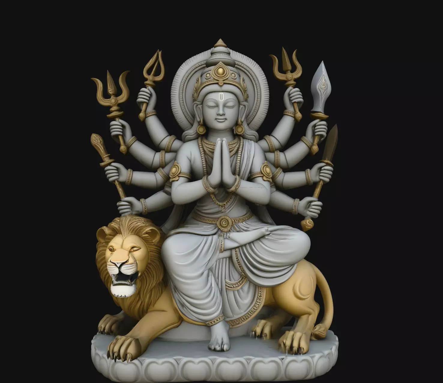 Multi Arm Deity Lion Throne Sculpture Statue STL 3D print model