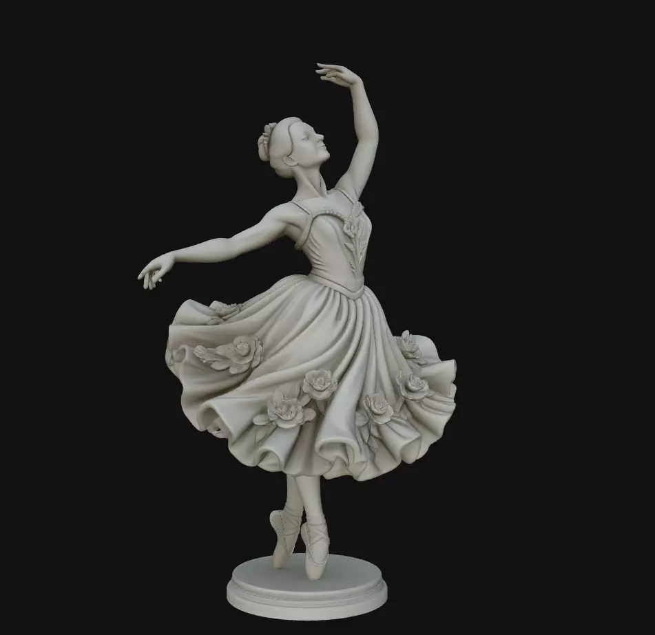 Ballerina Ballet Dancer Flowing Sculpture Statue STL 3D print model