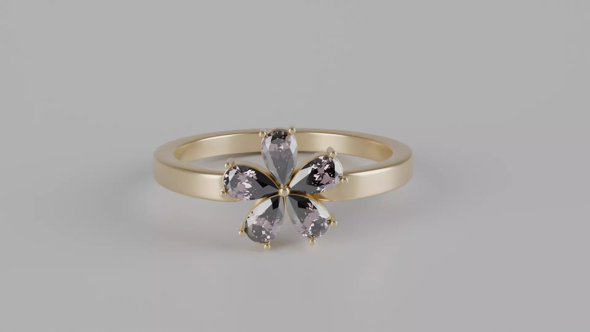 Floral Pear Cut Gemstone Ring 3D print model