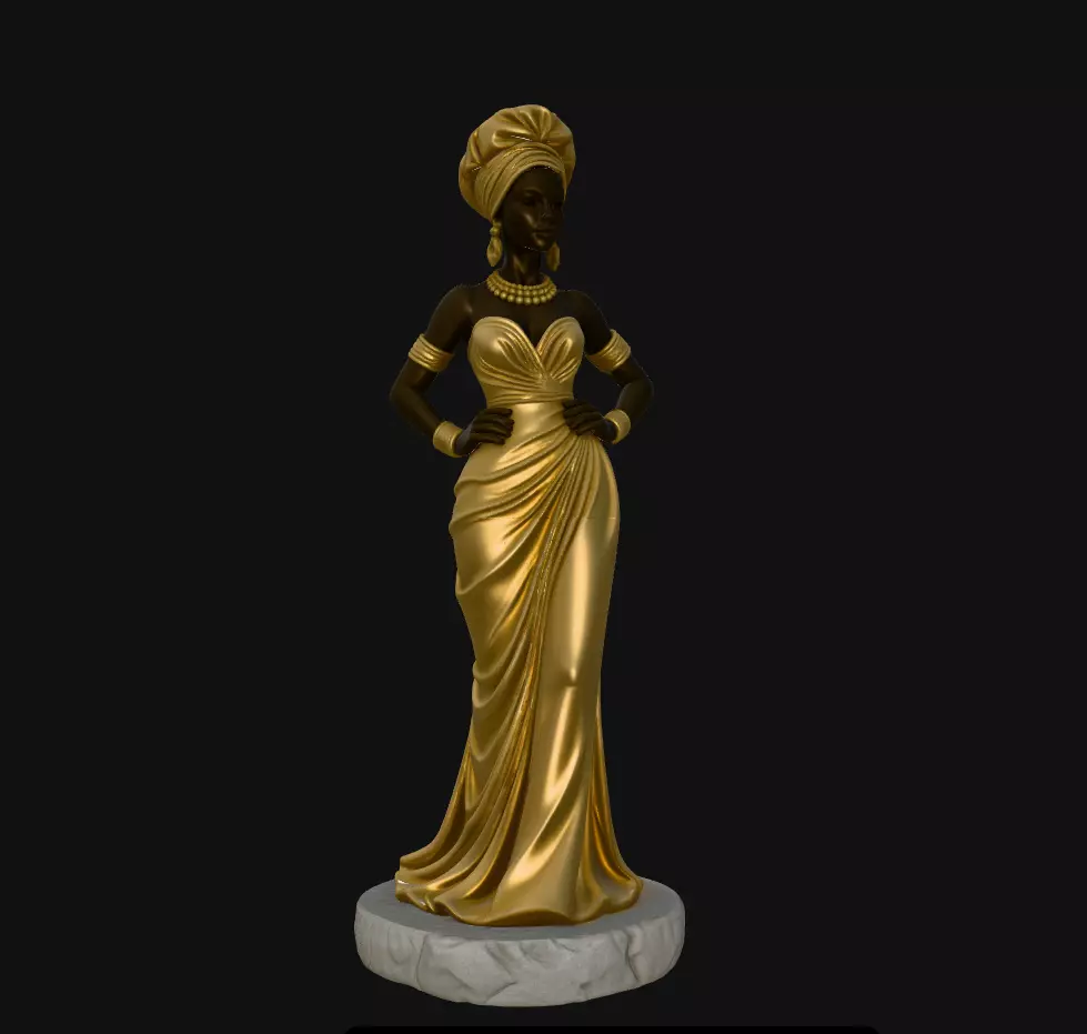 Golden Goddess Long Dress Sculpture Statue STL 3D print model
