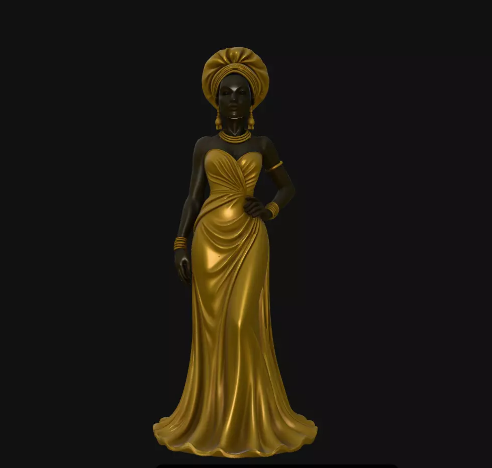 Golden Goddess Elegant Dress Sculpture Statue STL 3D print model