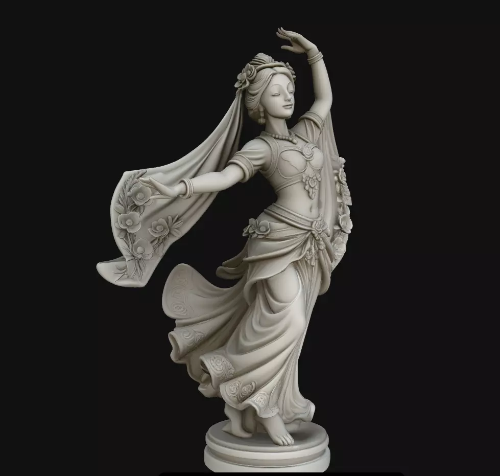 Draped Female Cloth Gesture Sculpture Statue STL 3D print model