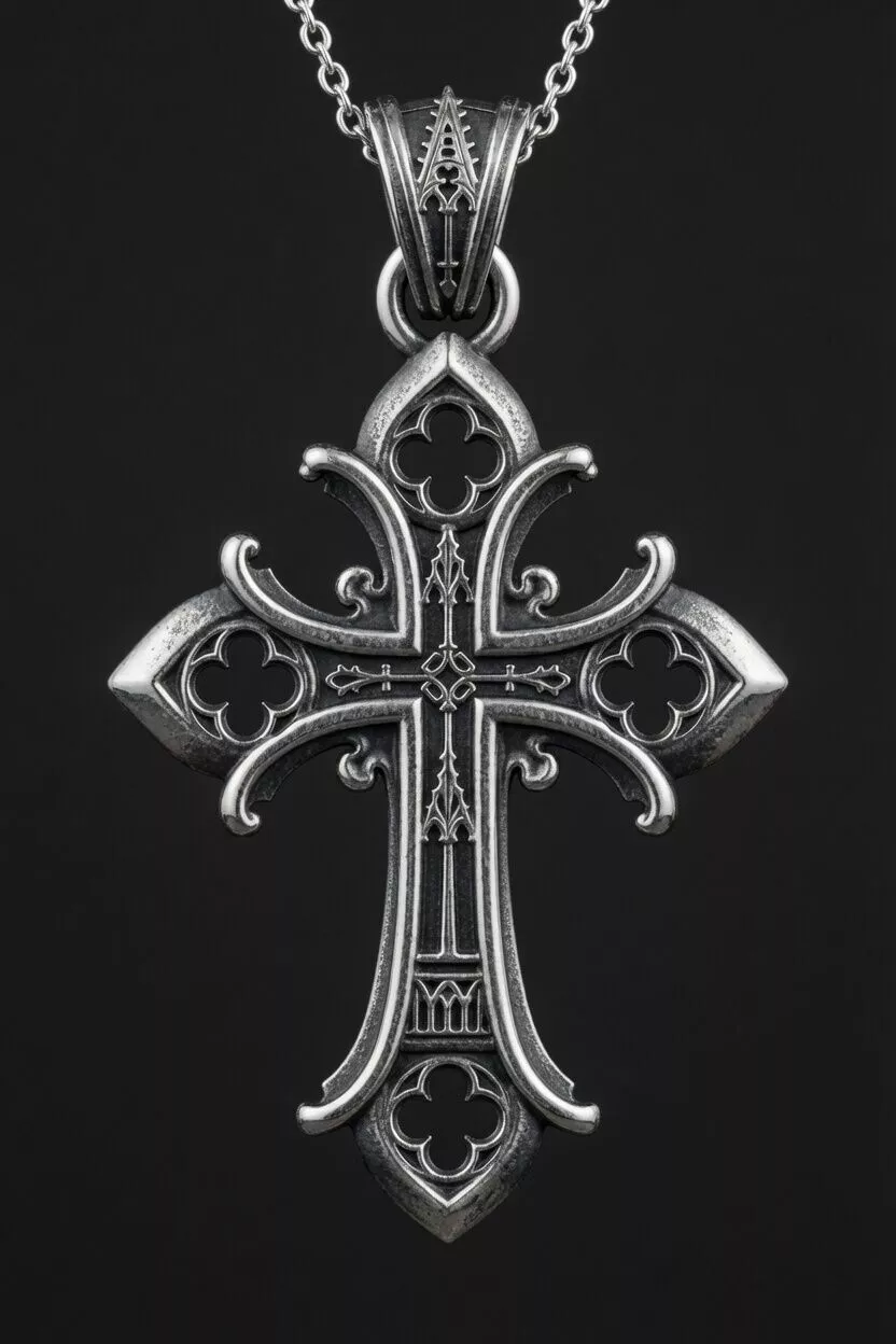 Gothic Cathedral Cross Pendant with Ornate Bail 3D print model
