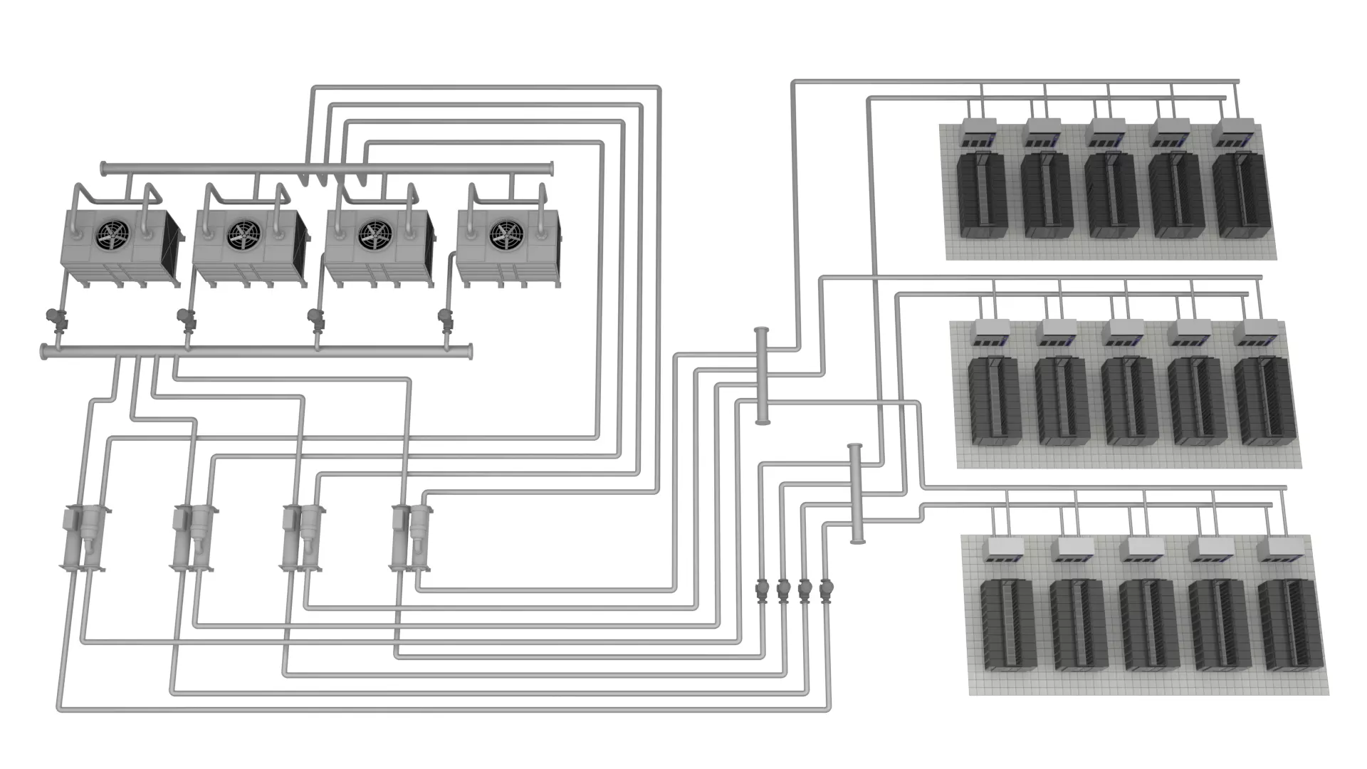 Data Center Cooling Infrastructure HVAC System 3D Scene 3D model