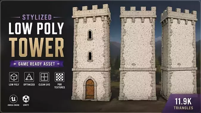 Stylized Medieval Stone Tower Game Ready Environment Asset