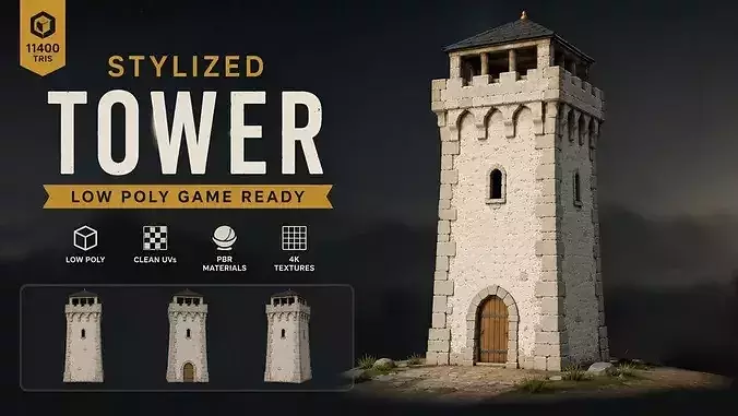 Stylized Medieval Watch Tower Game Ready Environment Asset