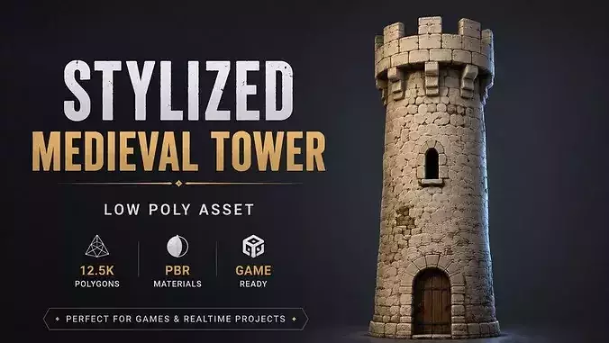 Stylized Medieval Tower Game Ready Environment Asset