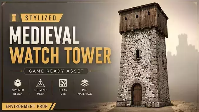Stylized Medieval Watch Tower Game Ready Environment Asset