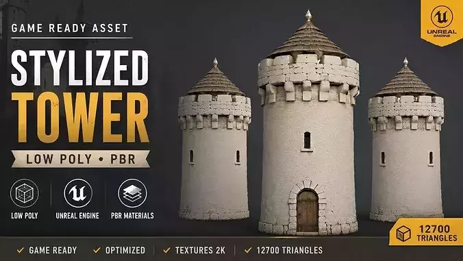 Stylized Medieval Tower Game Ready Environment Asset