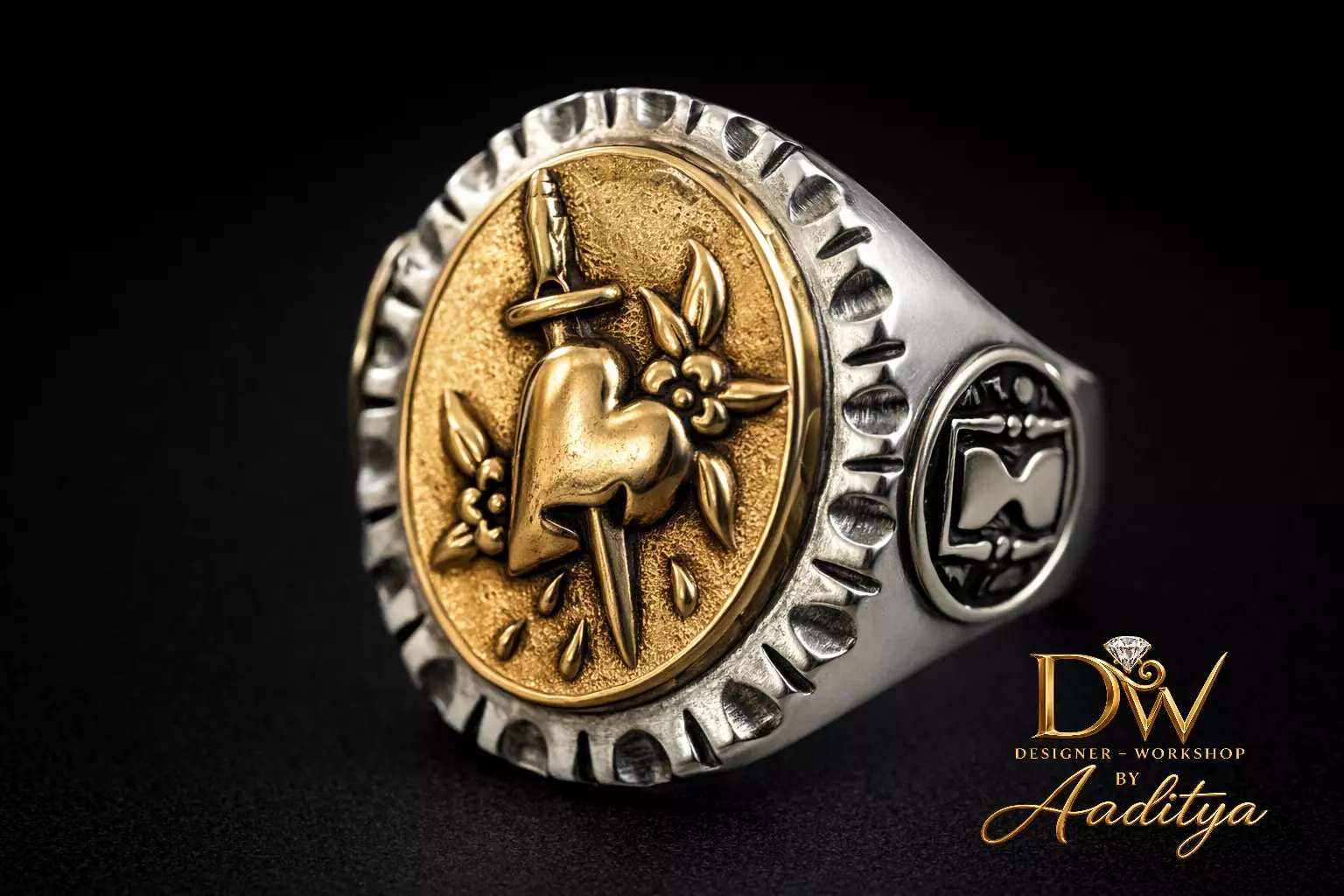 Sacred Heart Dagger Signet Ring 3D print model