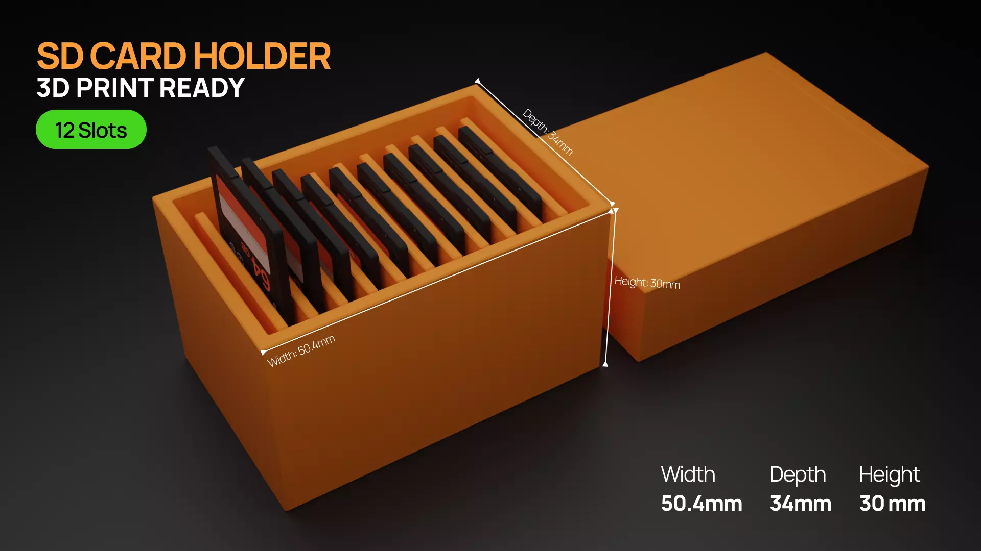 SD Memory Card Storage Box - 10-12 Slot Organizer 3D print model