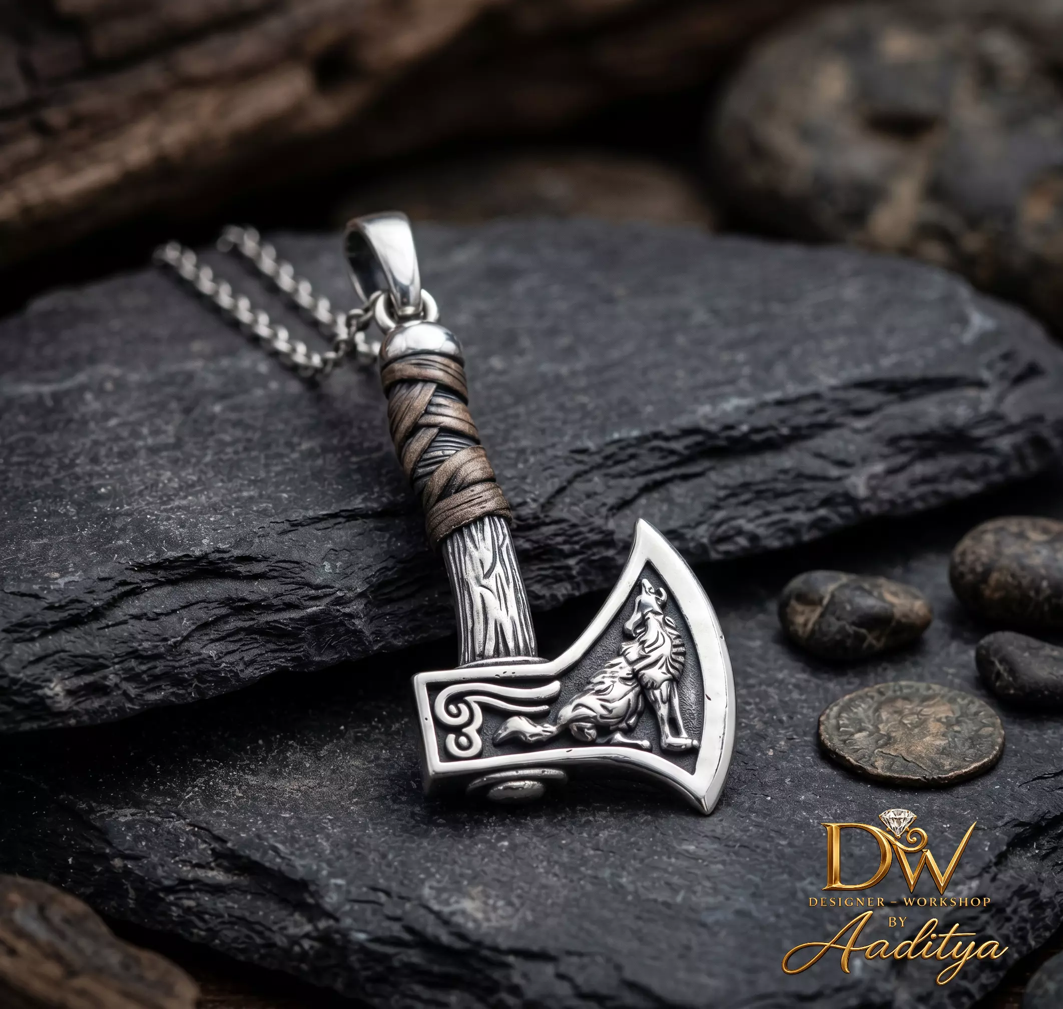 Viking Wolf Axe Pendant 3D print model