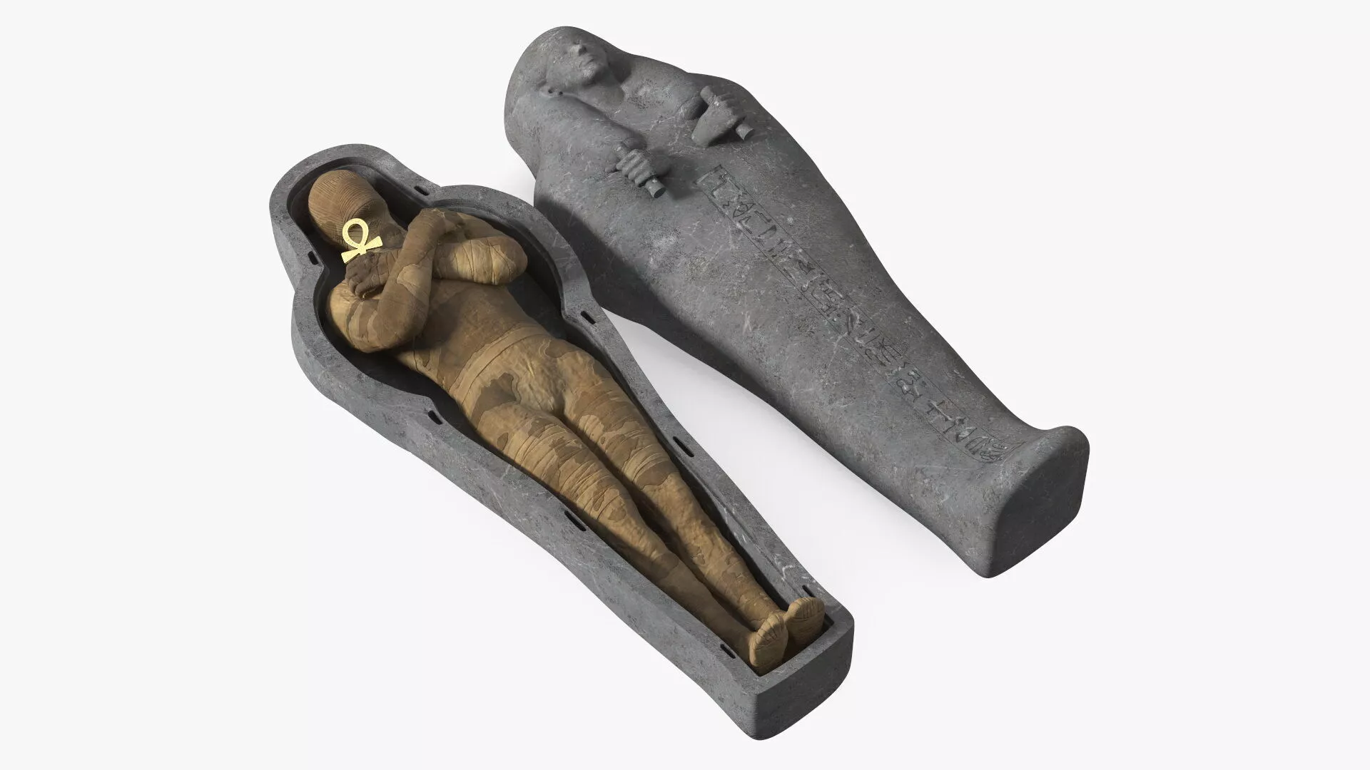 Sarcophagus and Mummy with Ankh 3D model