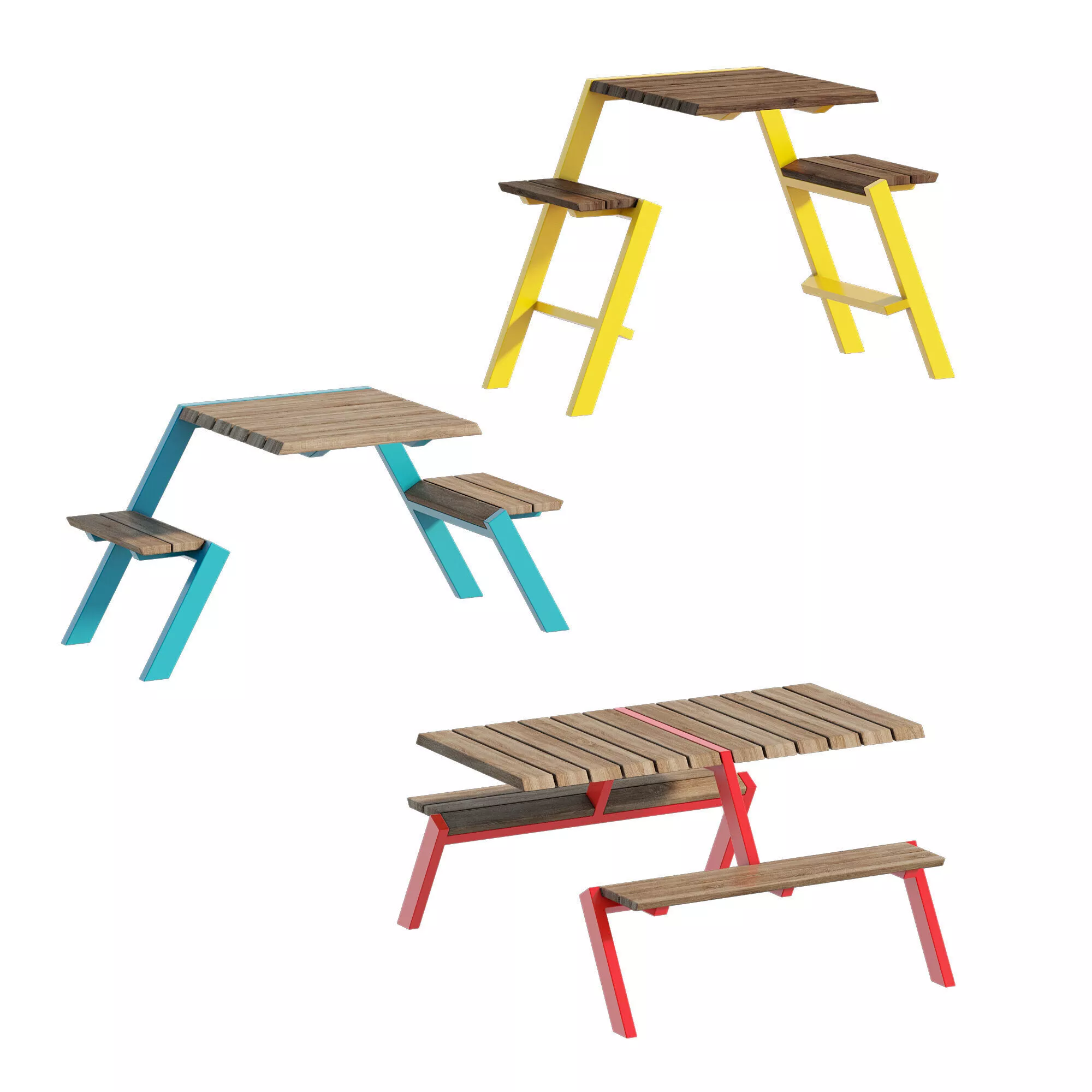 Public picnic table set 3D model
