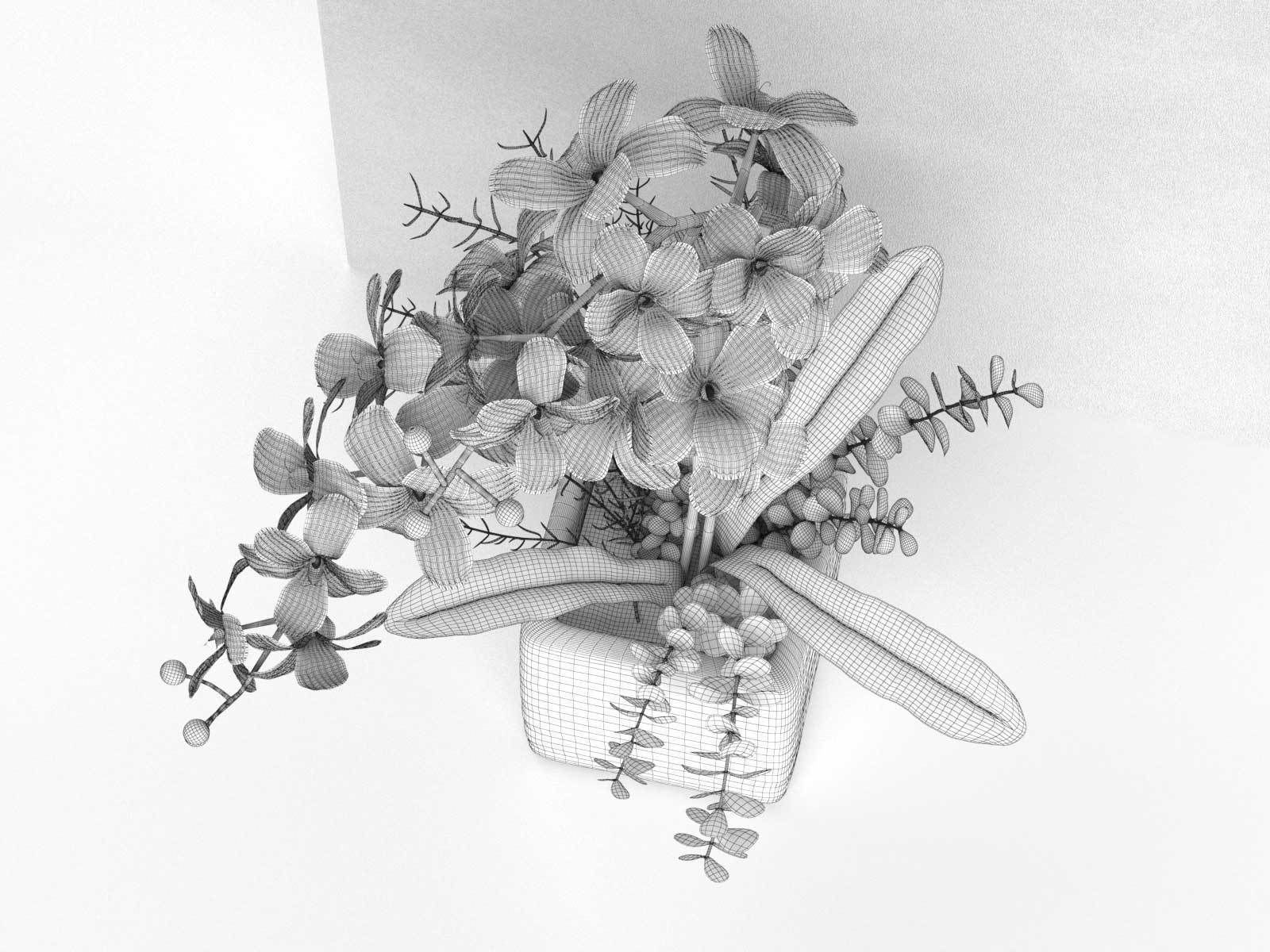 Orchid in Cube Pot 3D model_2