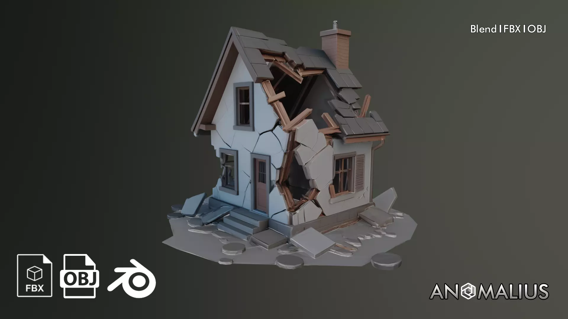 destroyed stylized house Free 3D model
