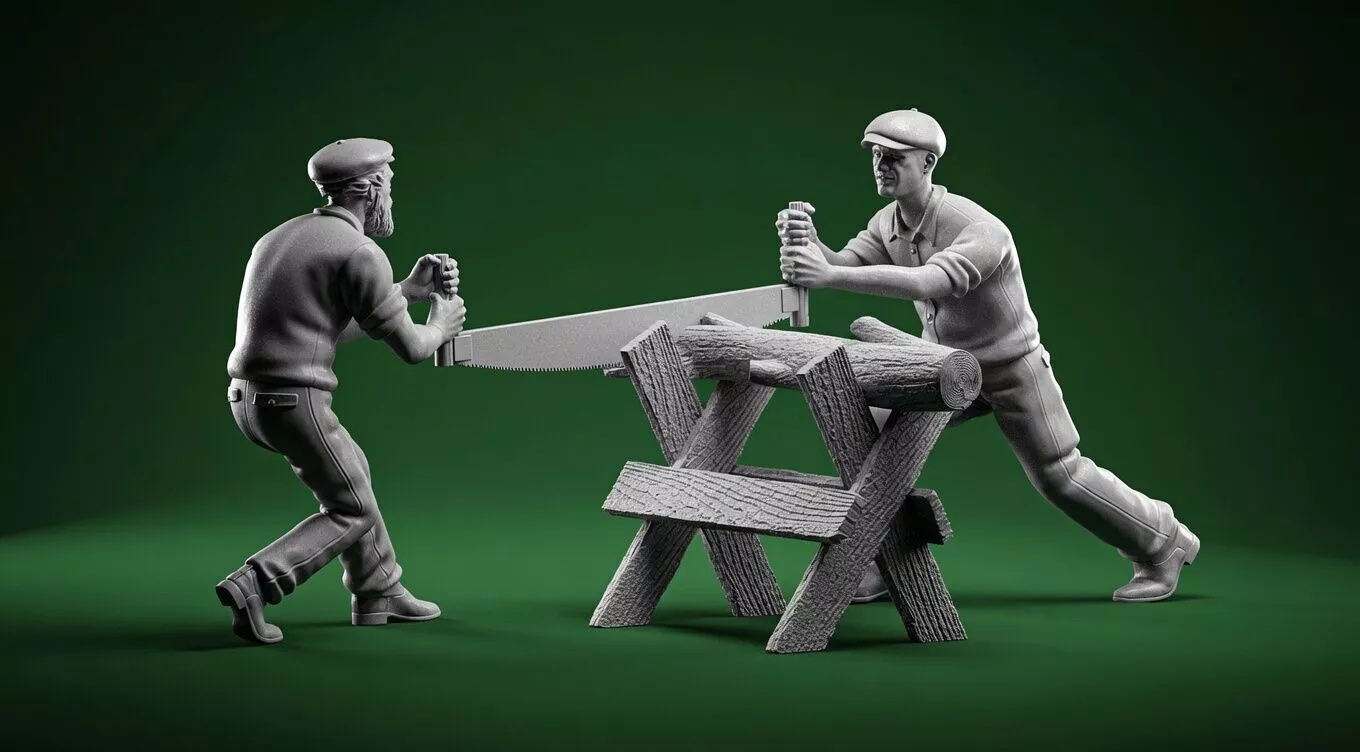 Carpenters Using Two-Man Crosscut Saw 3D Printable STL 3D print model