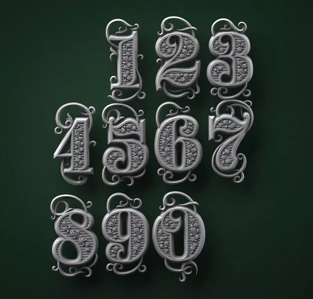 Decorative Vintage Numbers STL Pack 0-9 3D Printable 3D print model
