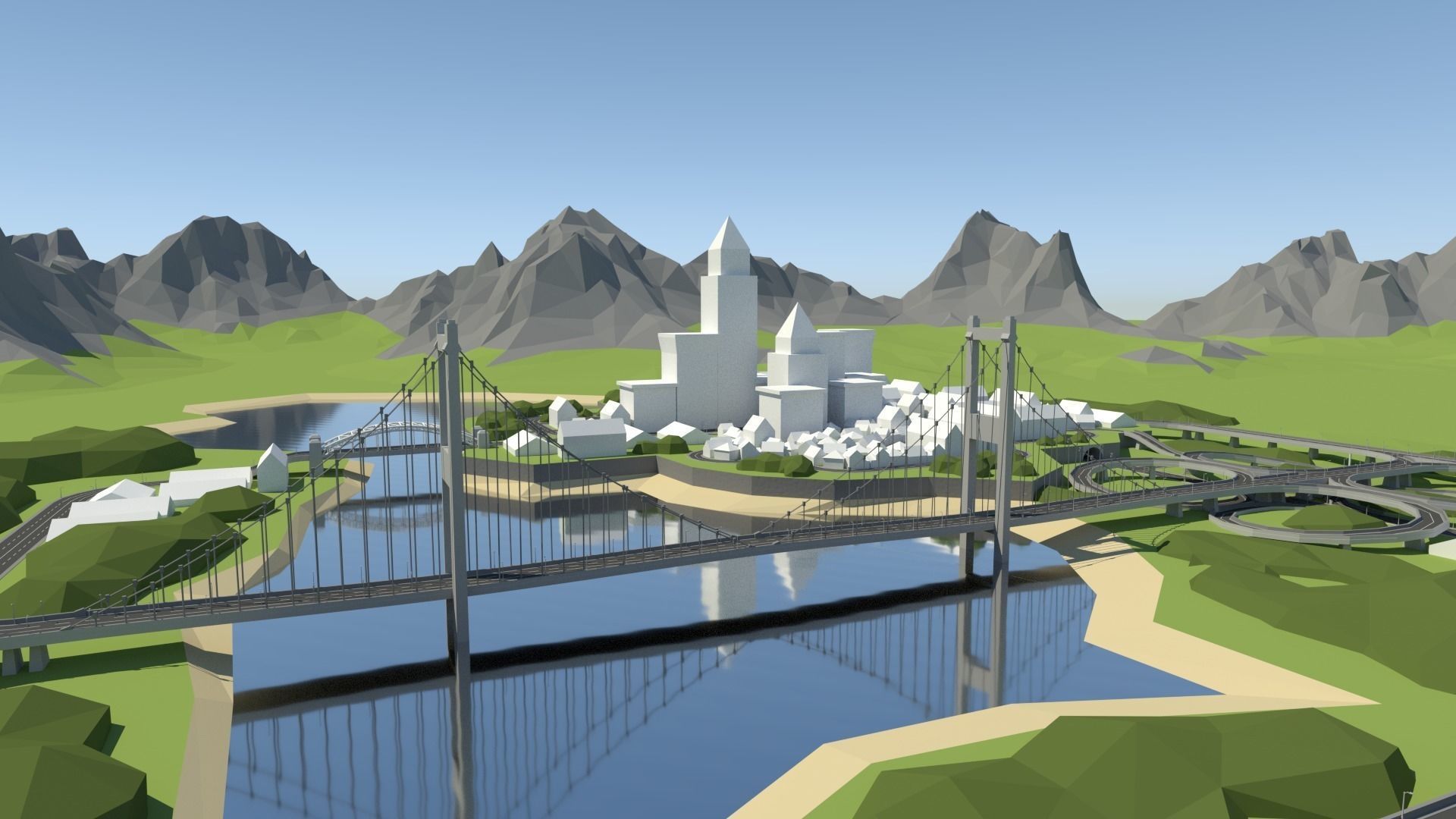 Low Poly Road Pack Free low-poly 3D model_2