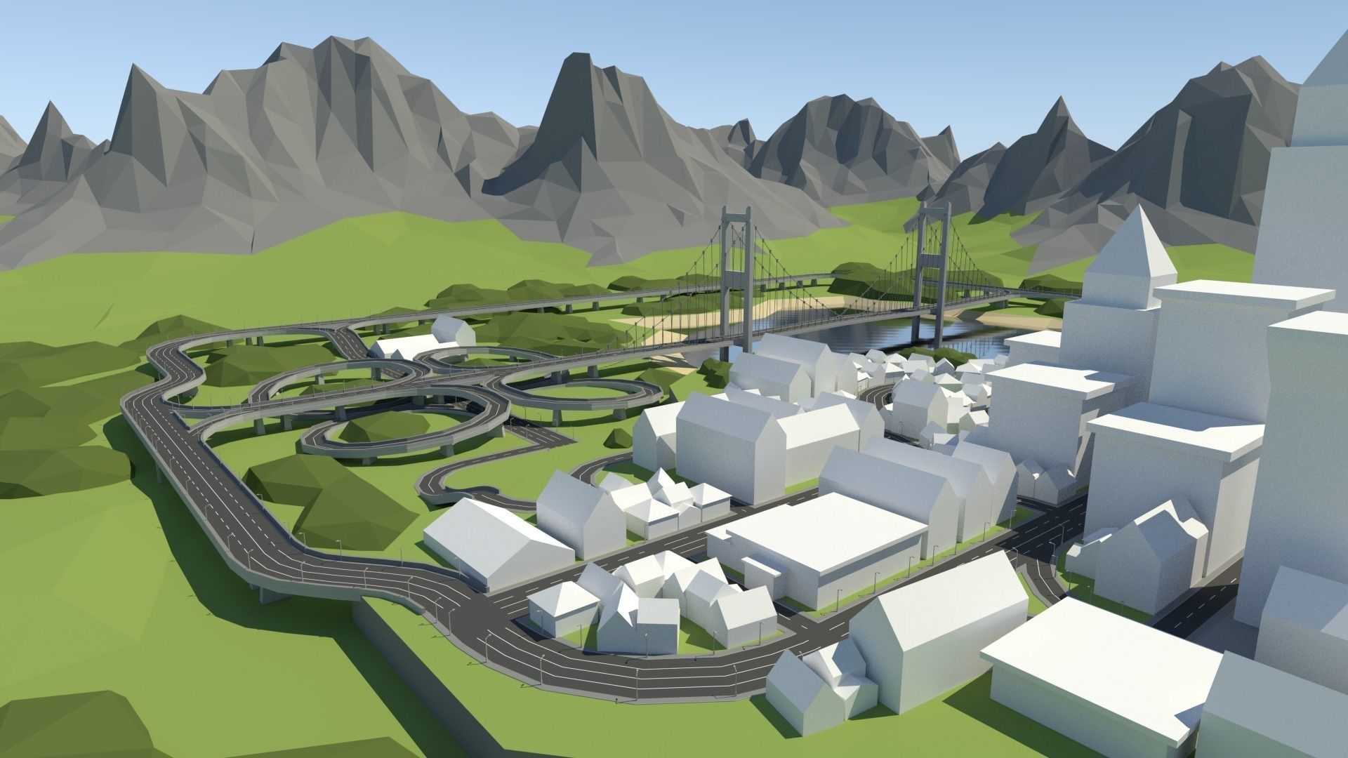 Low Poly Road Pack Free low-poly 3D model_3