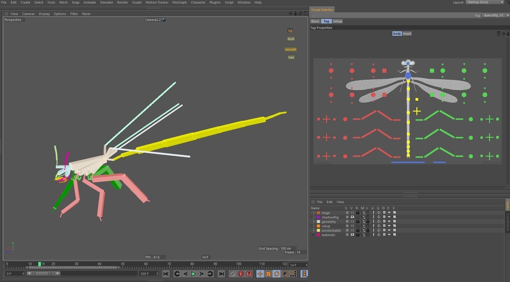 Damselfly rigged and animated for Cinema 4d 3D model_14