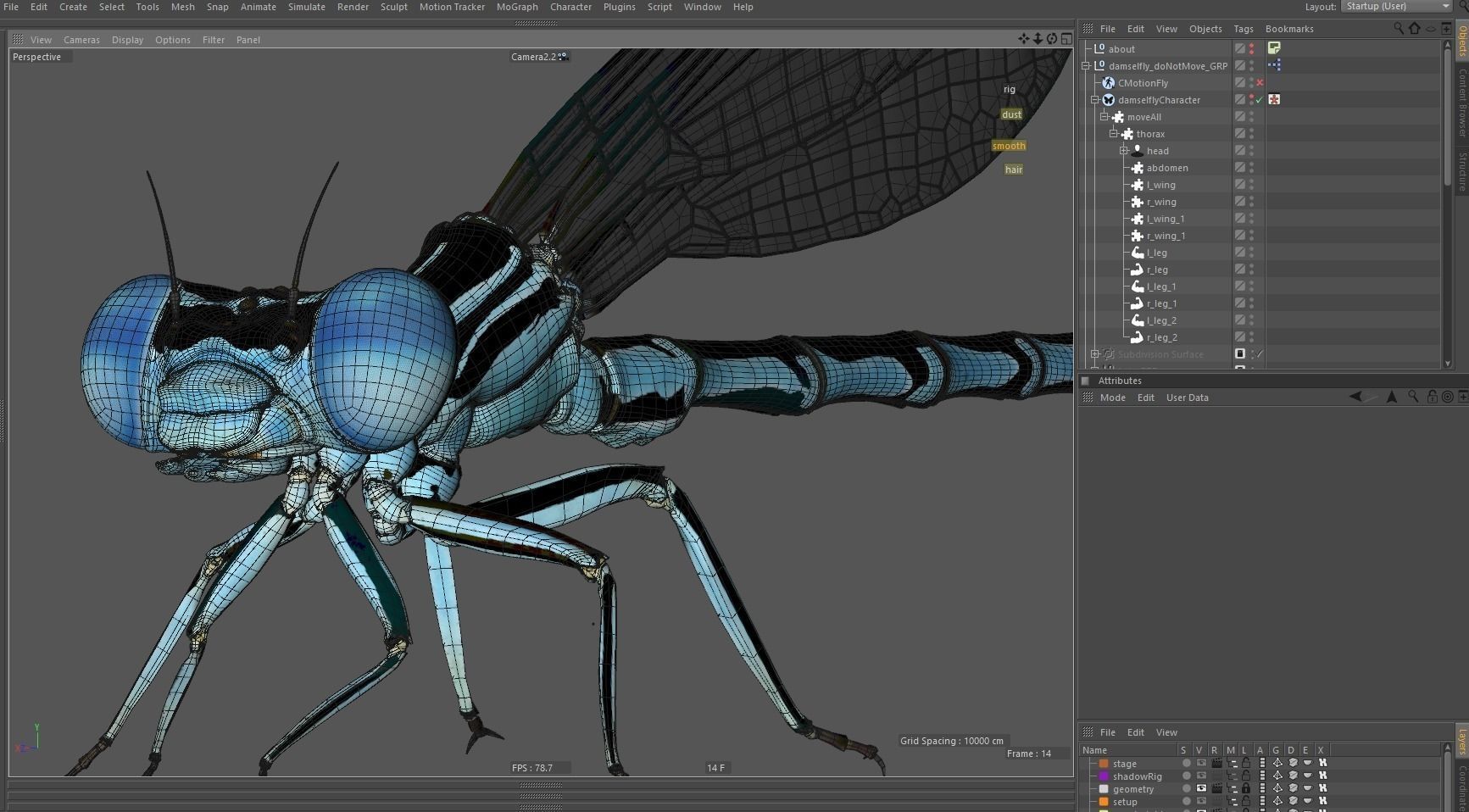 Damselfly rigged and animated for Cinema 4d 3D model_16