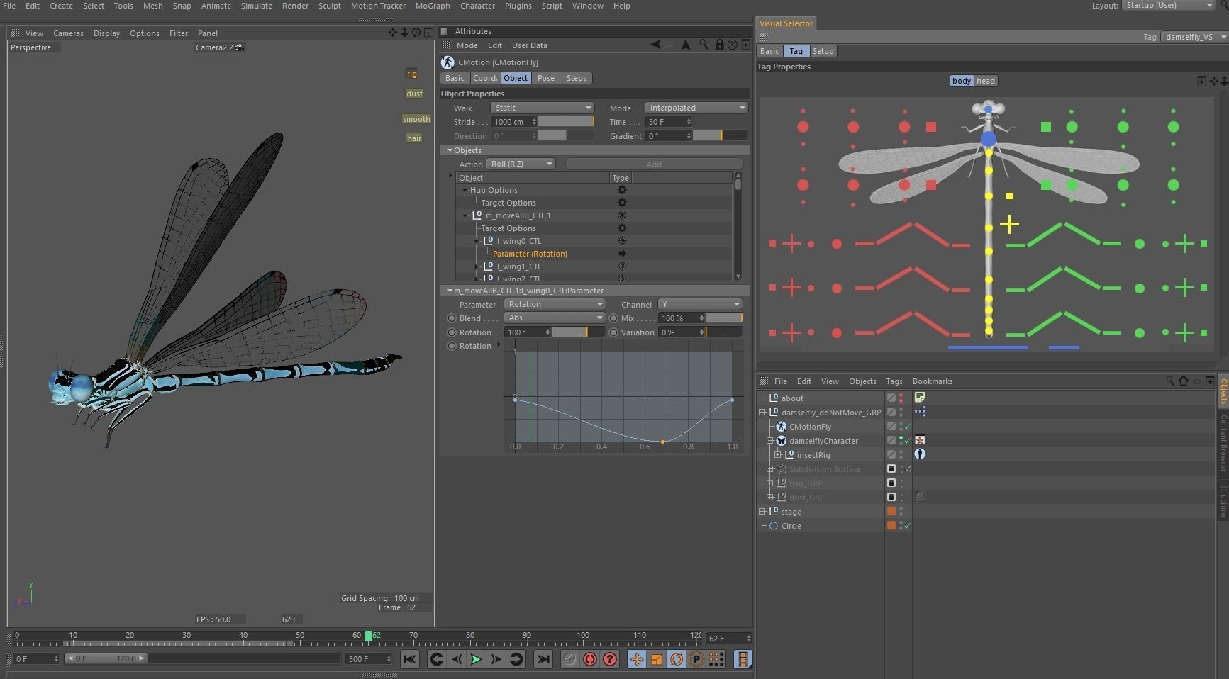 Damselfly rigged and animated for Cinema 4d 3D model_9