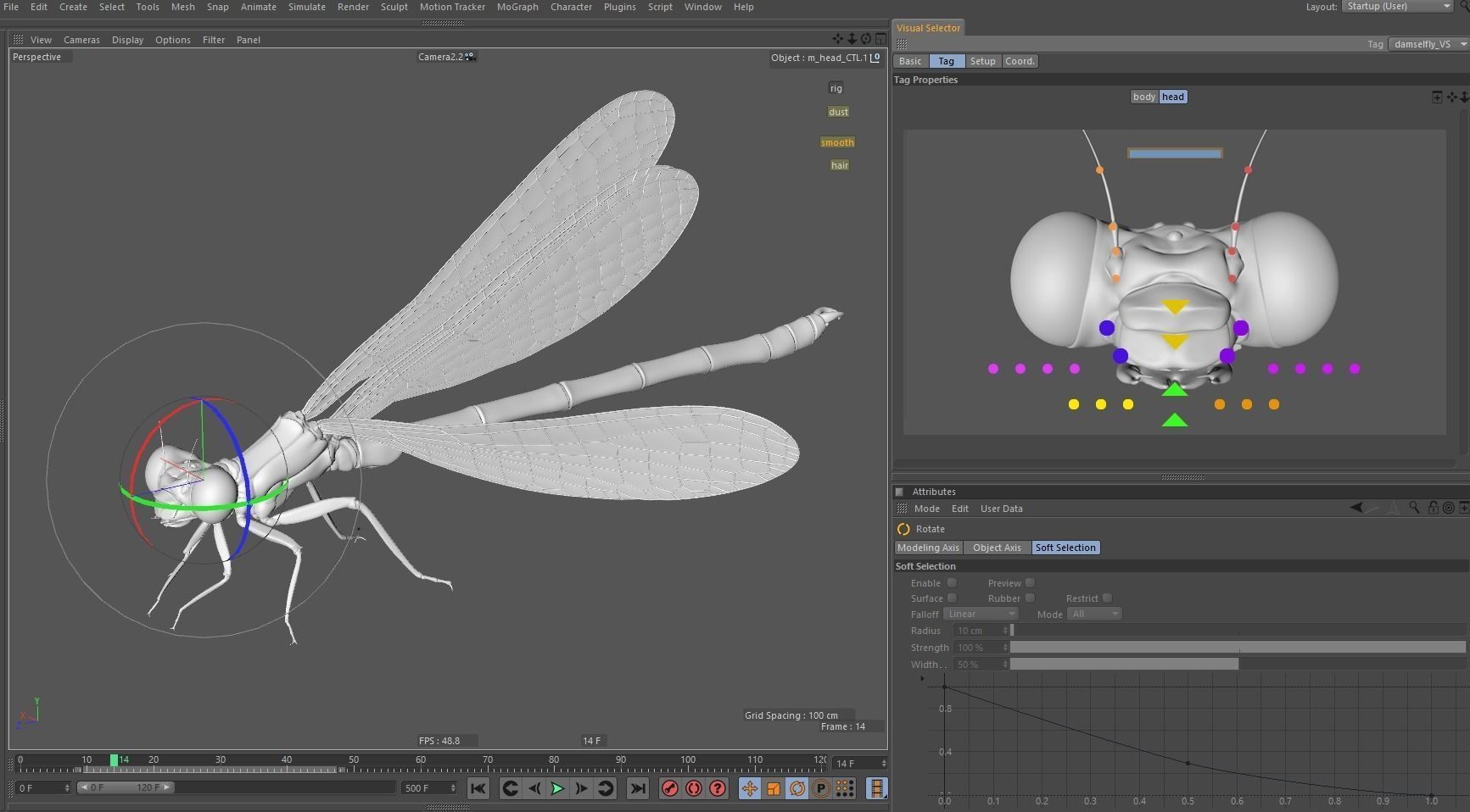 Damselfly rigged and animated for Cinema 4d 3D model_12