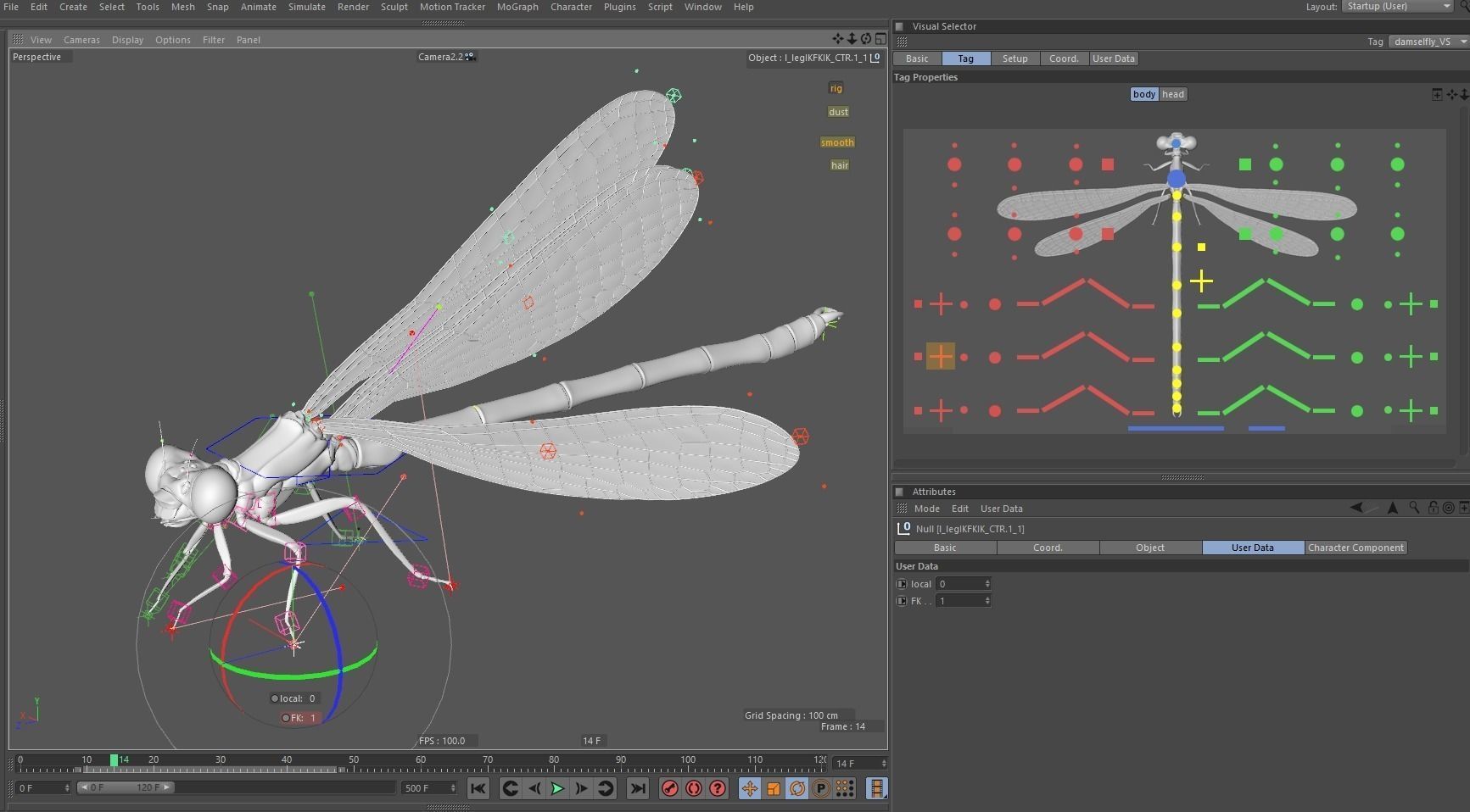 Damselfly rigged and animated for Cinema 4d 3D model_13