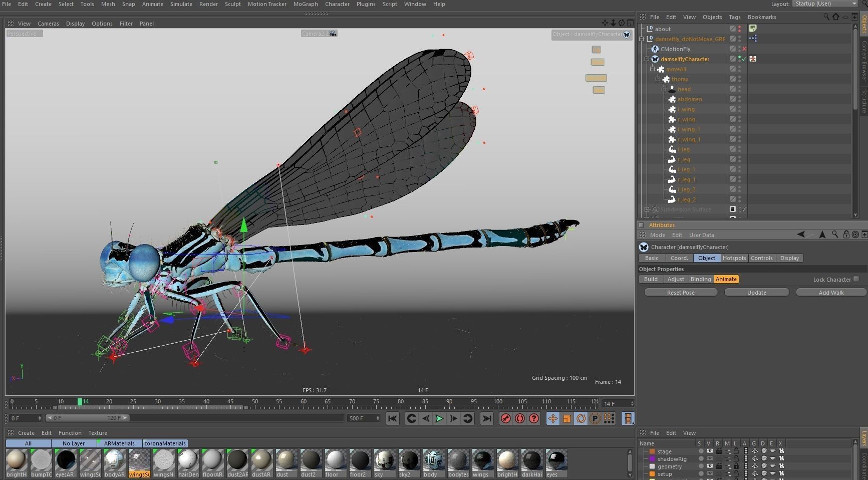 Damselfly rigged and animated for Cinema 4d 3D model_10